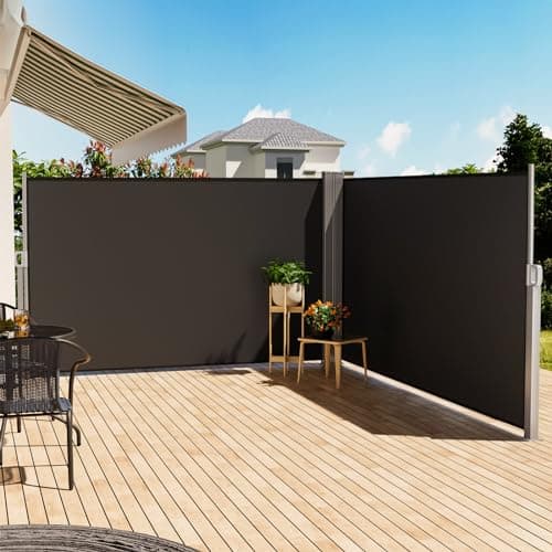 Image of The Fellie Retractable Side Awning 8M, Double Pull-Out Side Privacy Garden Screening, Sun And Rain Protector Outdoor Screen Fence Panels For Patio, Pool, Terrace Balcony Divider, Dark Grey, 8 X 1.8M
