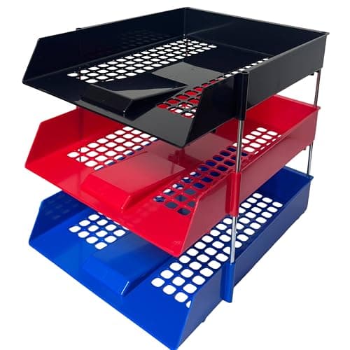 Image of A4 Plastic Letter Trays with Risers – 3 (one of each) trays Stackable Desk Document Organiser