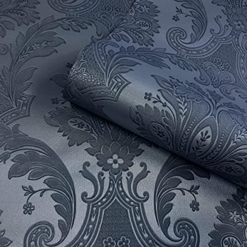 Image of Belgravia Decor Amara Damask Dark Blue Wallpaper GB7371 - Textured Italian Vinyl