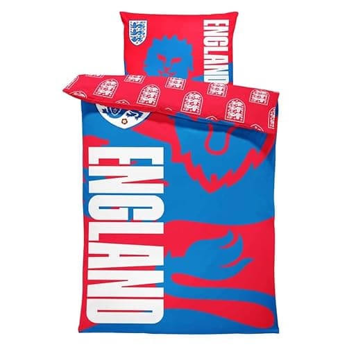 Image of Forever Collectibles UK England FA Slogan Football Home Bedroom Crest Duvet Single Bed Bedding Set