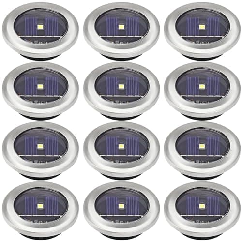 Image of Solalite 12 Pack Solar Decking Lights Outdoor Garden Stainless Steel Solar Powered Ground Disk Lights Lamp Bright White Deck Landscape Pathway Lighting