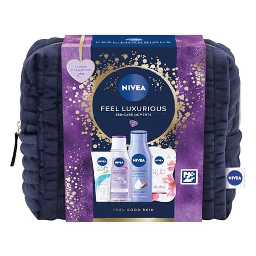 Image of NIVEA Feel Luxurious Gift Set (5 Products), Women's Gift Set with Beauty Products, Includes Micellar Water, Body Lotion, Face Mask, Moisturising Cream + Cosmetic Bag