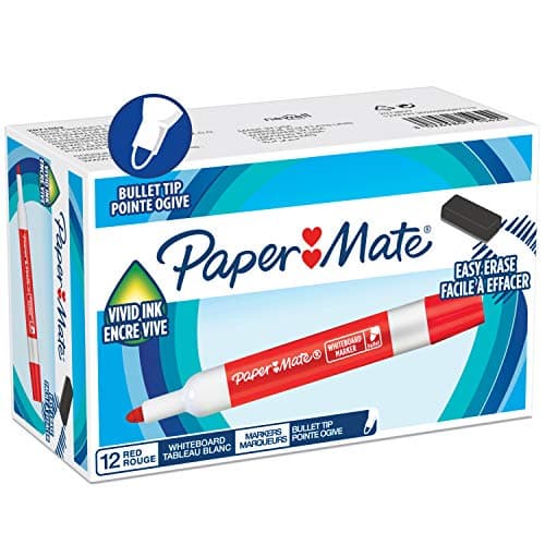 Image of Paper Mate Low Odour Whiteboard Markers, Bullet Tip, Red Ink, 12 Count