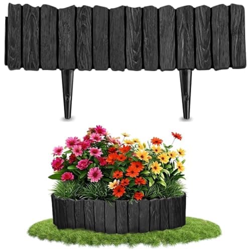 Image of KAHEIGN Garden Edging Border, 22CM x 230CM Wood Effect Lawn Edging Flexible Landscape Fence for Garden Border, Flower Bed, Yard Pathway and DIY Landscaping (Black)