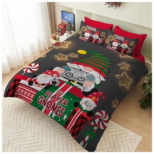 Image of GC GAVENO CAVAILIA Gnomes Christmas Duvet Cover Set - Breathable Single Bed Duvet Set - Soft Xmas Bedding & Quilt Cover with Pillowcase - Comforter Cover Bed Set Single (135x200 cm) - Washable