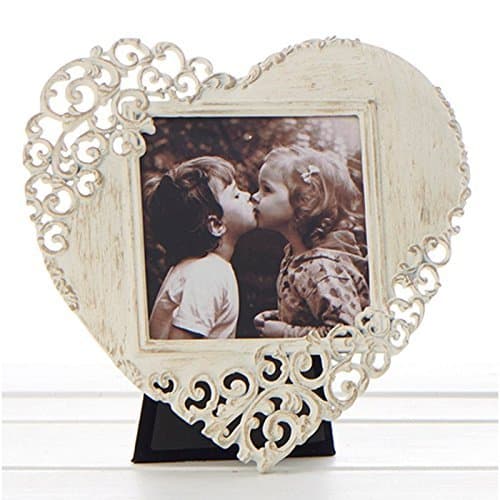 Image of Old Cream Lace Heart Photo Frame 3x3
