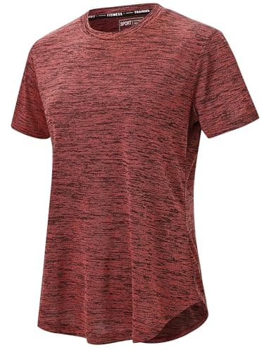 Image of Tansozer Ladies T Shirts Short Sleeve Round Neck Tops Gym Activewear Summer T-Shirt Plain Crew Neck Sports Basic Tees, Orange Red, S