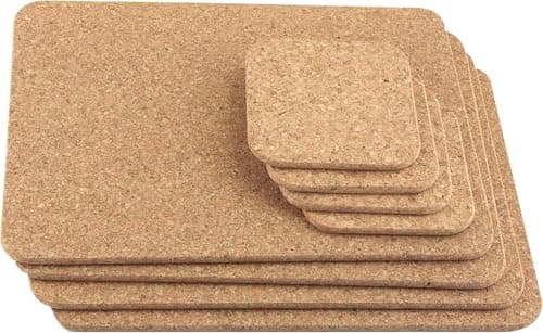 Image of Cole & Bailey Natural Cork Placemats and Coasters Set, 8 Piece Organic Alentejo Table Protection Set, Eco Cork Material, Dining Table Accessories