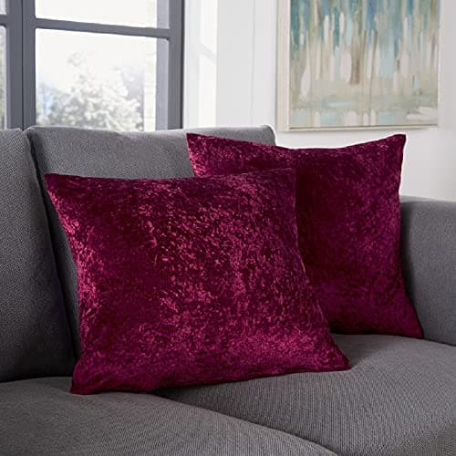Image of Crushed Velvet Cushion Covers Luxury Plush Plain Soft Cushions Cover (Burgundy, (45cm x 45cm) 1PC))