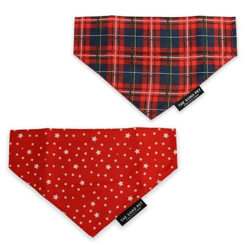 Image of Ancol Dog Bandana Tartan Star Patterned - Adorable Puppy Scarf Tie Neckerchief - Cute Fun Party Pet Collar Accessory - Pack of 2