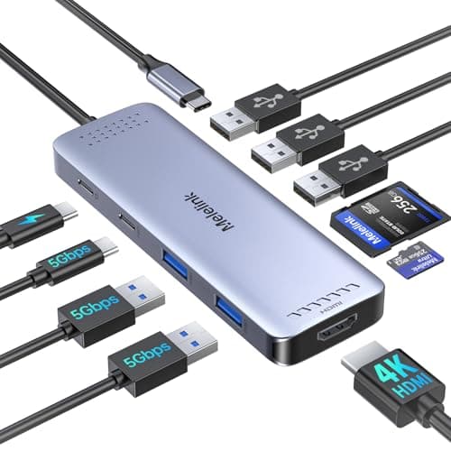 Image of USB C Hub Multiport Adapter, Melelink 10-in-1 USBC Hub 4K@60Hz HDMI, USBC Dock with 6 USB Data Ports, 100W PD, SD/TF, USB-C Splitter Aluminum Type C Dongle for Macbook Air Pro,Dell,HP,Lenovo and More