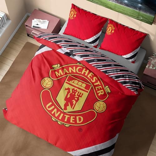 Image of Get Trend Manchester United FC Double Duvet Cover Set, Reversible Man United Football Bedding Set with Pillowcases, Soft Durable Duvet Quilt Cover (Red Manchester United, Double)