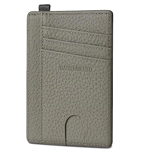 Image of GADIEMKENSD Minimalist Genuine Leather Credit Card Holder RFID Blocking Light Slim Wallet with D-Loop for Lanyard Key Compact Bus Pass Purse for Men Women Business Travel Grey