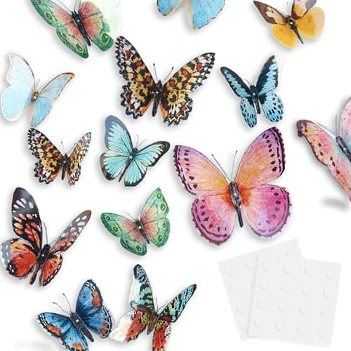 Image of 36 Pieces 3D Watercolor Butterfly Wall Sticker Colorful Butterflies Sticker with Sticky Dot Butterfly DIY Art Decor Crafts for Girls Bedroom Wedding Baby Nursery Valentine Gift Party Flower Decoration