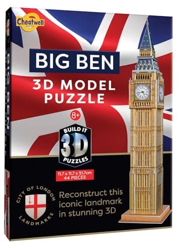 Image of Cheatwell Games - BYO 3D Big Ben - 3D Puzzles For Kids & Adults - Model Kit To Build - Gift For Children and Adults - 44 Pieces - Ages 8+