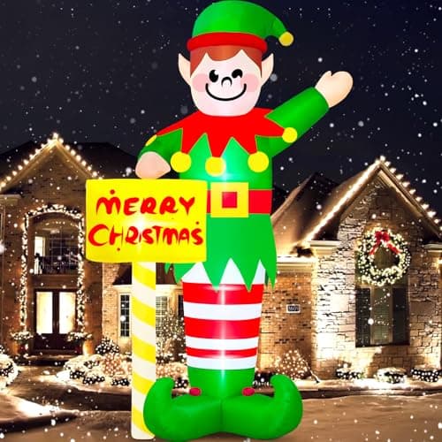 Image of Danxilu 14 FT Large Christmas Inflatables Elf Outdoor Decorations Built-in LED Lights, Blow Up Inflatable Elf Xmas Decor for Outside Garden Yard Party Indoor Lawn Home Holiday