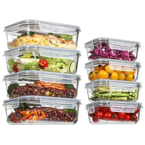 Image of Vtopmart Glass Containers with Lids, 8 Pack Glass Meal Prep Containers, Lunch Box with BPA Free, Stackable, High Temperature Resistance, for Freezer, Camping (35OZ & 12OZ)