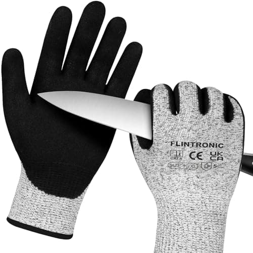 Image of flintronic Safety Work Gloves, Nitrile Coated Gloves, Non-Slip Work Handling-gloves, Firm Grip Protective Working Glove for Gardening, Builders, General Duty (XL - Size 10, Black)