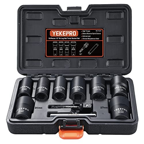Image of YEKEPRO 10Pcs Bolt Nut Extractor Set, 1/2" Drive Impact Twist Lug Nut Removal Socket Tool, Stripped For Damaged, Frozen, Studs, Rusted, Rounded-Off Bolts, Nuts & Screws, Cr-Mo Steel, T12210