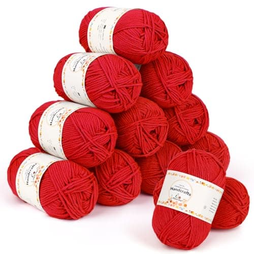 Image of Aeelike Crochet Yarn Set 600g, 12 Pack Double Knitting Yarn Acrylic Wool 50g, Soft 5Ply Milk Cotton Yarn Knitting Wool for Beginners Crochet Amigurumi, Baby Blanket, Socks, Scarves and Crafts (Red)