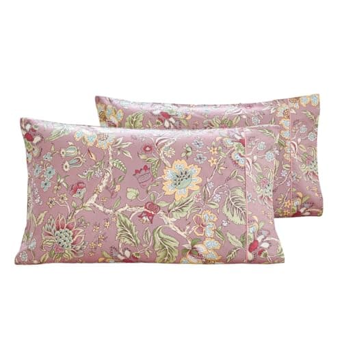 Image of STYHO Pillow Cases 2 Pack Standard Size Pink Floral Egyptian Cotton Pillowcases for Hair and Skin Ultra Soft Smooth Patterned Pillow Covers with Envelope Closure, 50 x 75 cm