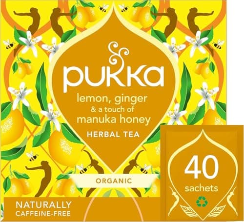Image of Pukka Herbs Organic Lemon, Ginger and Manuka Honey Herbal Tea Box - 40 Plant Based Biodegradable Tea Bags - Immune Boosting Infusion With Turmeric - For Daily Support - Caffeine Free