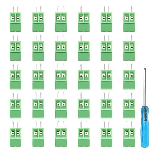 Image of YIXISI 30 PCS PCB Mount Screw Terminal Block, 2.54mm Pitch 2 Pin Screw Terminal Block Connector, for Arduino DIY Project, Green