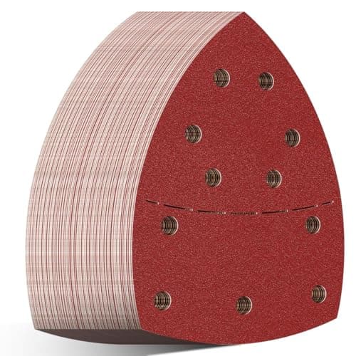 Image of Aucenix 80PCS Mouse Sanding Pads: 11 Holes Detail Sander Paper for Mouse Sander - Triangle Sanding Sheets Sandpaper Hook and Loop Assorted 40/60/80/120/180/240/400/600 Grits for Metal Wall Wood Car