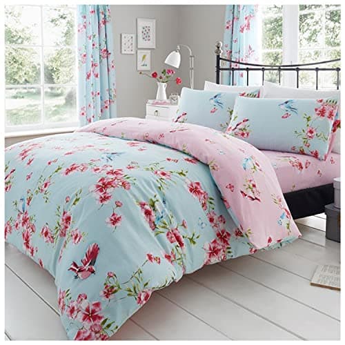 Image of Premium Floral Duvet Cover Sets, Reversible Blossom Bedding Double Bed Set, Printed Quilt Covers, Blue