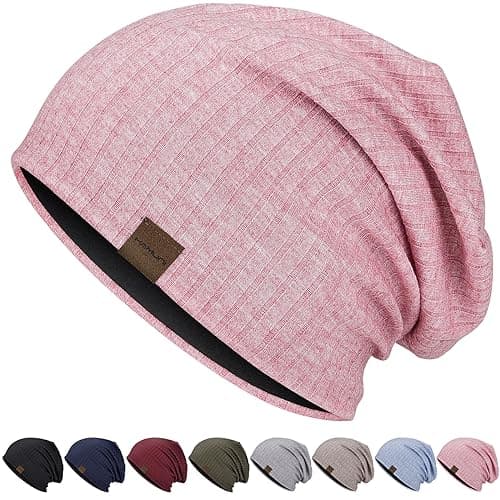 Image of HAMUNI Slouchy Beanie Hip-Hop Soft Lightweight Running Beanie Hat Breathability & Elasticity Adult Dwarf Hats Chemo Cap Skull Cap for Men Women (Peach Pink)
