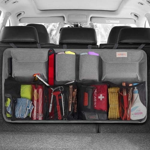 Image of SURDOCA Hanging Car Boot Organiser for Car SUV etc., [UPGRADED 7 Times] Boot Storage Bag, Car Accessories Interior, Space Saving Expert, Grey XL