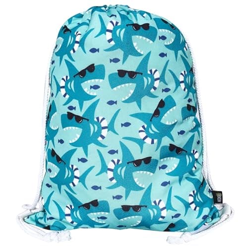 Image of HECKBO kids shark gym drawstring bag - 40x32cm - 12.6" x 15.8" - string bag - kindergarten daycare crèche school football - children kids girl boy backpack, sports bag, fabric bag