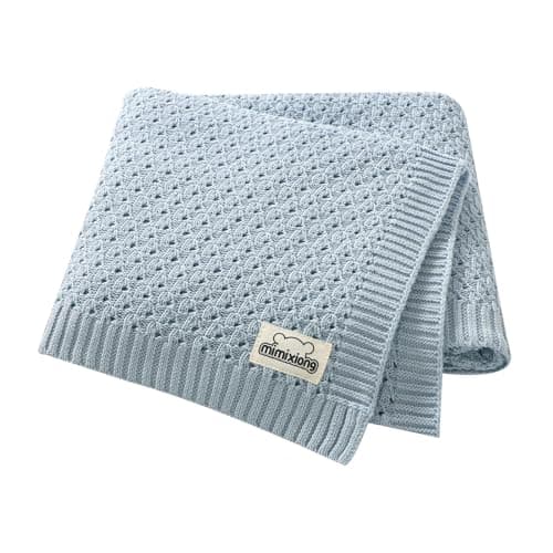 Image of mimixiong 100% Cotton Knitted Cellular Baby Blanket for Boy Girls (Baby Blue)