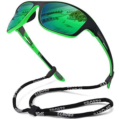 Image of MEETSUN Polarized Sports Sunglasses for Men Fishing Cycling Baseball Running and Driving UV400 Protection Black Frame-Green Mirror Lens