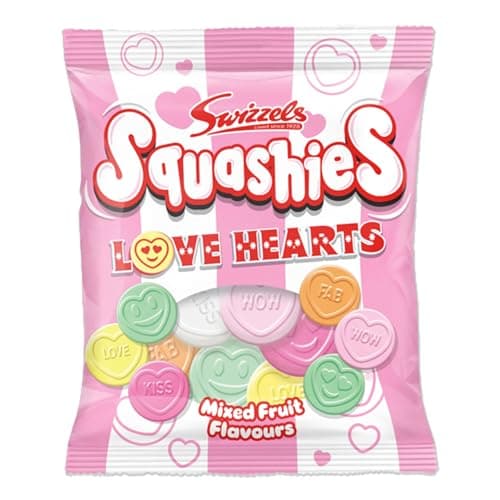Image of Swizzels Squashies Love Hearts 120g - Chewy Retro Sweets, Perfect Soft Chews for Kids, Party Bags, Birthday Treats, Valentine, Hampers, and Gift Boxes