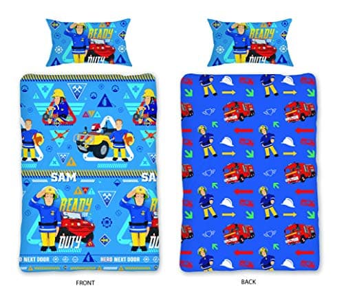 Image of CnA Stores Fireman Sam Firefighter Single Duvet Cover Set Children's Blue Bedding