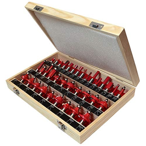 Image of Faithfull FAIRBS35 1/2 Inch TC Router Bit Set of 35 with Storage Case 1/2 Inch Shank, Red / Silver