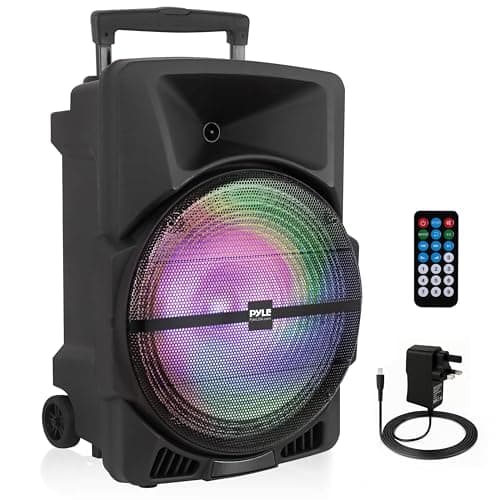 Image of Pyle 15” Portable PA Speaker System – 1000W Bluetooth Karaoke & DJ Speaker with Rechargeable Battery, Mic Input, USB & LED Party Lights, for Indoor & Outdoor Events