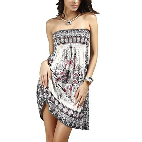 Image of OCTOPUSIR Women Sleeveless Strapless Beach Sundress Ladies Summer Ethnic Bohemian Off Shoulder Floral Printed Bandeau Boobtube Casual Mini Cover Up Dress,Colour 6