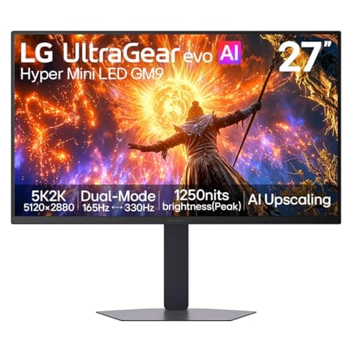 Image of LG UltraGear evo GM9 27GM950B-B gaming monitor, 27 inch 5K Hyper Mini LED, Dual mode 165Hz - 330Hz, 1ms (GtG), Display HDR 1000, AI content upscaler, HDMI 2.1, DP2.1, USB C, Black