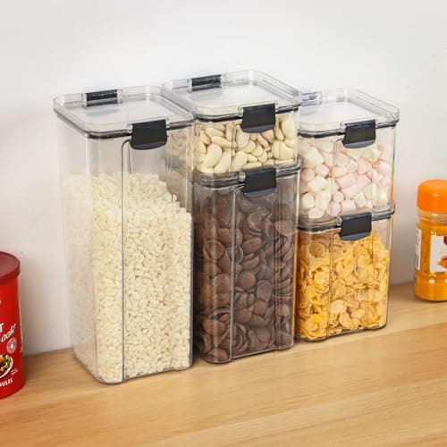 Image of Taylor & Brown 5pc Clear Airtight Pantry & Kitchen Storage Containers | 5 Square Plastic Food Container Set with Lids | Stackable | with Locking Clips | BPA-Free | 460ml, 700ml, 950ml, 1.3L & 1.8L