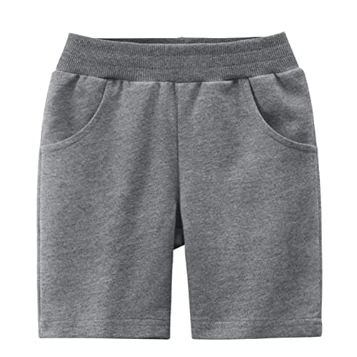 Image of imKutie Toddler Boys Shorts Kids Cotton Elastic Waist Joggers Trousers Casual School Shorts Solid Sports Bottoms with Pockets for 1-9 Years Deep Grey