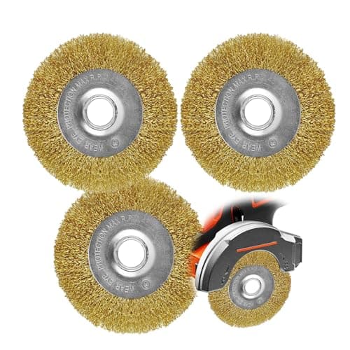 Image of Luckwaii Wire Brushes Drills, 3pcs Brass Coated Wire Brush Wheel 100mm Wire Wheel Brush Bench Brass Plated Crimped Steel for Cleaning, Rust Removal, Polishing, Deburring & Paint Removal