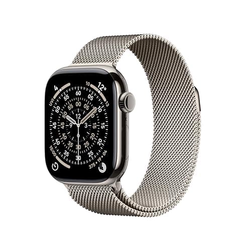 Image of Apple Watch Series 11 GPS + Cellular 42mm Smartwatch with Natural Titanium Case with Natural Milanese Loop. Sleep Score, Fitness Tracker, Health Monitoring, Always-On Display, Water Resistant