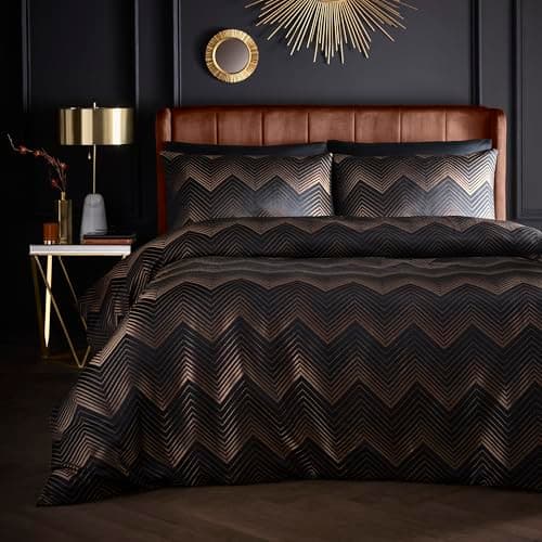 Image of Laurence Llewelyn-Bowen Duvet Cover Set, 96% Polyester 4% Metallic Polyester, Super-King 260x220cm, Black, Jacquard, Button Closure, Chevron Pattern