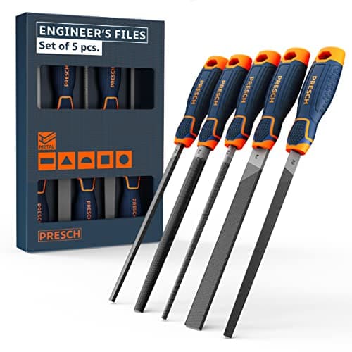 Image of Presch File Set 5 pcs - High Quality Metal File Set incl. Flat File, Half Round File, Round File, Triangular File and Square File - Professional Metal File Set for Steel - Metal Files Set