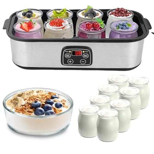 Image of MEKOTRIN Yogurt Maker with 8 Glass Jars - 1440ML Electric Yoghurt Maker Stainless Steel Machine with LED Display, Adjustable Temp & Timer, for Making Organic Yogurt, Natto, Homemade Commercial Use