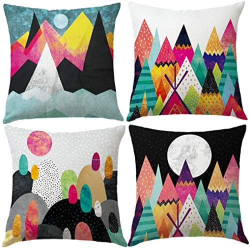 Image of 7COLORROOM 4Pack Colorful Geometry Style Cushion Cover With Sunrise Pattern Pillowcase Cotton Linen Home Decorative Pillow Covers 18”×18” for Sofa,Bed (Multicolor Geometry)