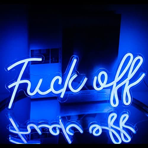 Image of Fuck Off Neon Sign Blue Word LED Neon Wall Light Signs Acrylic USB Neon Lights for Bedroom Letter Lamp for Bar Pub Home Decorations 17'' x 8''