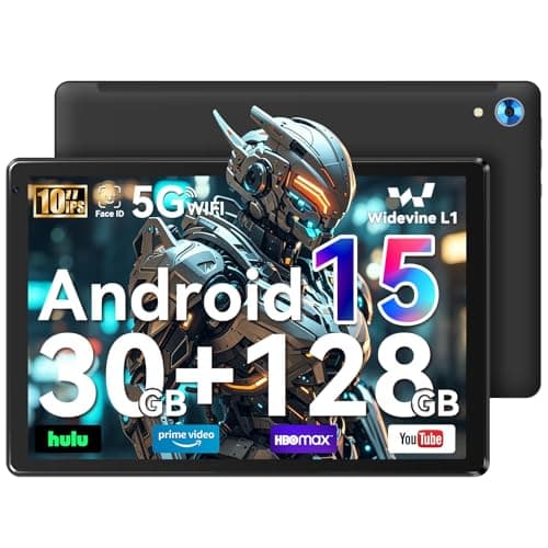 Image of Whitedeer 10 inch Android 15 Tablet, Android Tablet with 30GB+128GB+1TB, Face ID, 5MP 8MP Camera, Split Screen, 1280x800 IPS Display, 5000mAh Battery, WiFi 6 5G 2.4G, Bluetooth 5.3, Widevine L1, Black